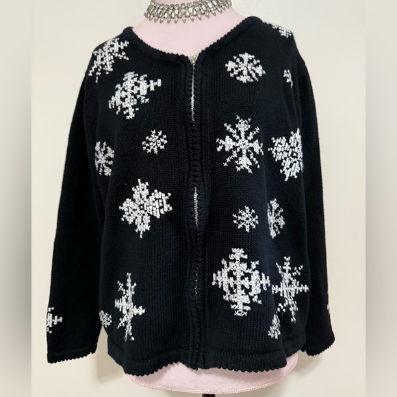 VINTAGE All points with white snowflake zip up cardigan in size lg - Picture 1 of 11